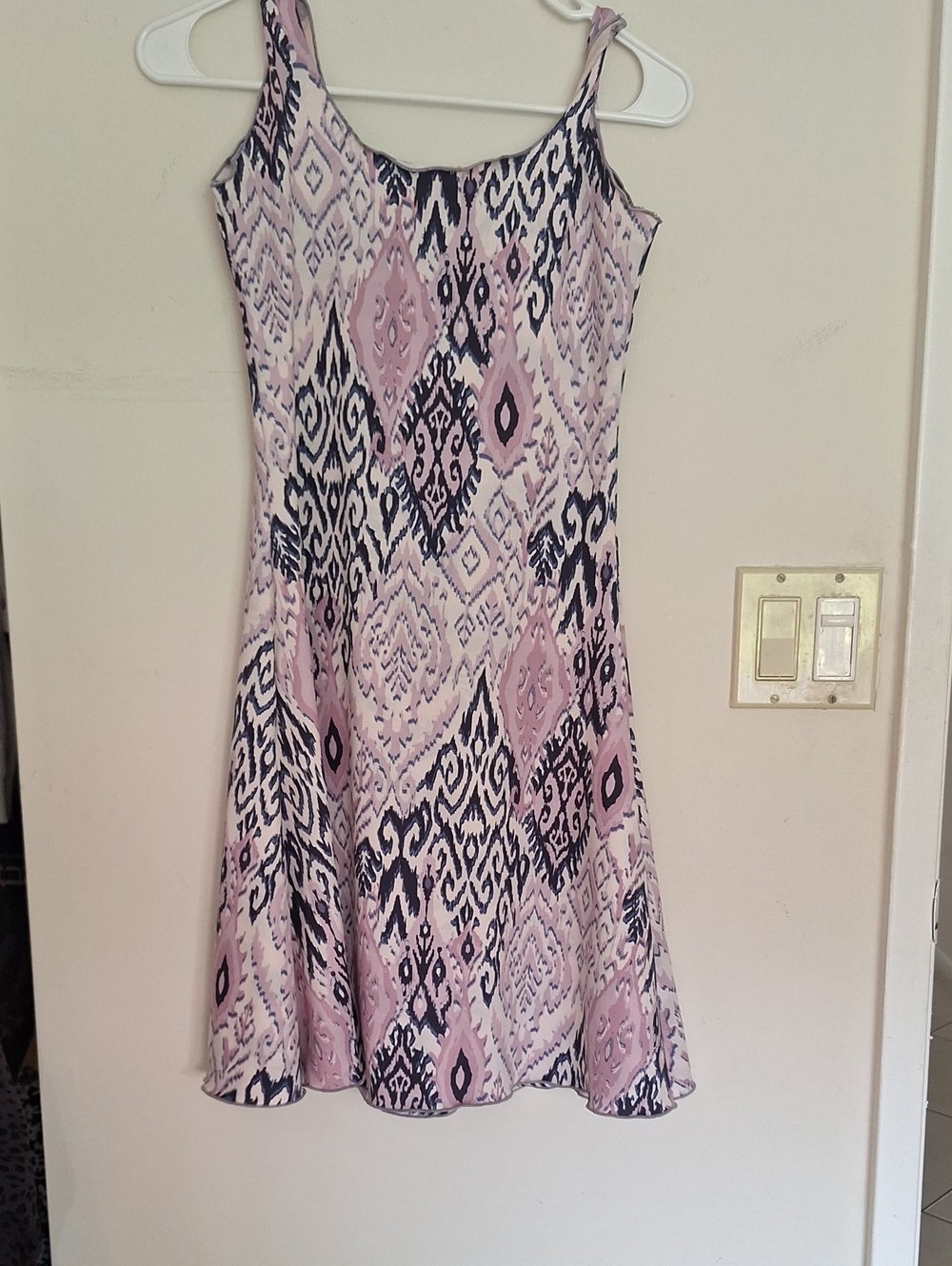 Ikat Print Spaghetti Strap Sundress in Pink & Navy Haystacks Reversable Stretchy